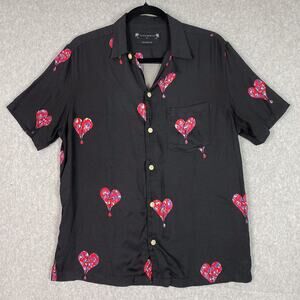 AllSaints Shirt Mens XS Black Ikuma Breakup Short Sleeve Camp All Over Print